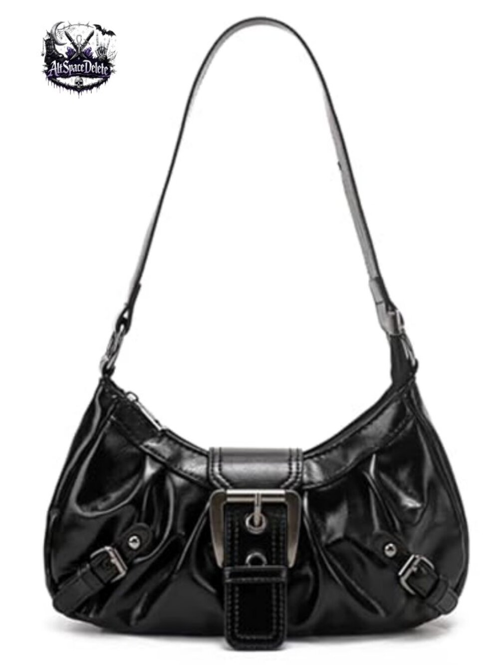 Y2K Faux Leather Buckle Hobo Clutch Purse Top Handle Shoulder Bag